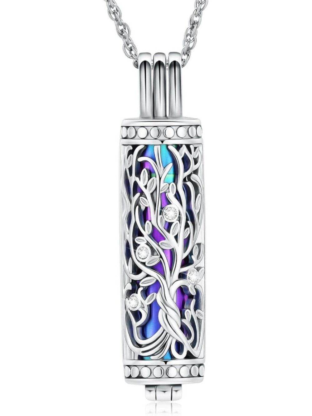 Tree of Life Cylinder Cremation Necklace for Ashes - Memorial Jewelry for Him